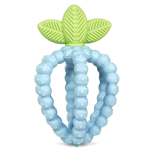 RaZbaby Bites Silicone Baby Teething Toy – Sensory Toy with Textured BerryBumps for Teething Relief, Easy-to-Hold Fruit Shape, BPA-Free, Soothes Front & Back Teeth – Gift for Babies, 3 Months+, Blue