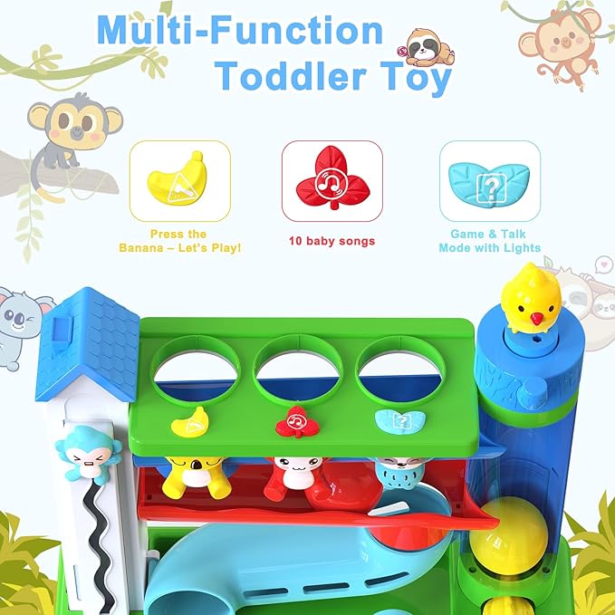 Musical Toy for 1-2 Year Old Boys,Educational Baby Toys 12-18 Months,Ball Drop Toy with English & Spanish,Fine Motor Toys for Toddlers 1-3,Birthday Gift for 1+ Year Old Boy (Blue)