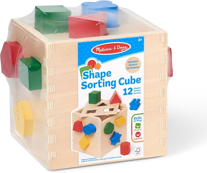 Melissa & Doug Shape Sorting Cube - Classic Wooden Toy With 12 Shapes