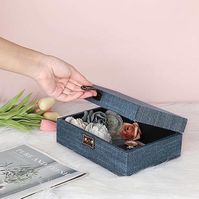 Hipiwe Treasure Chest Box - Wooden Decorative Trinket Jewelry Box with Clasp Memento Case Box Rectangular Keepsake Jewelry Organizer Box Gift for Women Men Home Decor,Medium