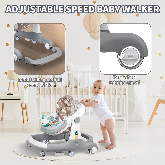 5 in 1 Baby Walker - Walkers for Babies 6-18 Months Adjustable Height, Baby Walker with Wheels, Baby Walkers for Boys, Baby Walker with Foot Pads/Handles, Baby Walker Portable Foldable