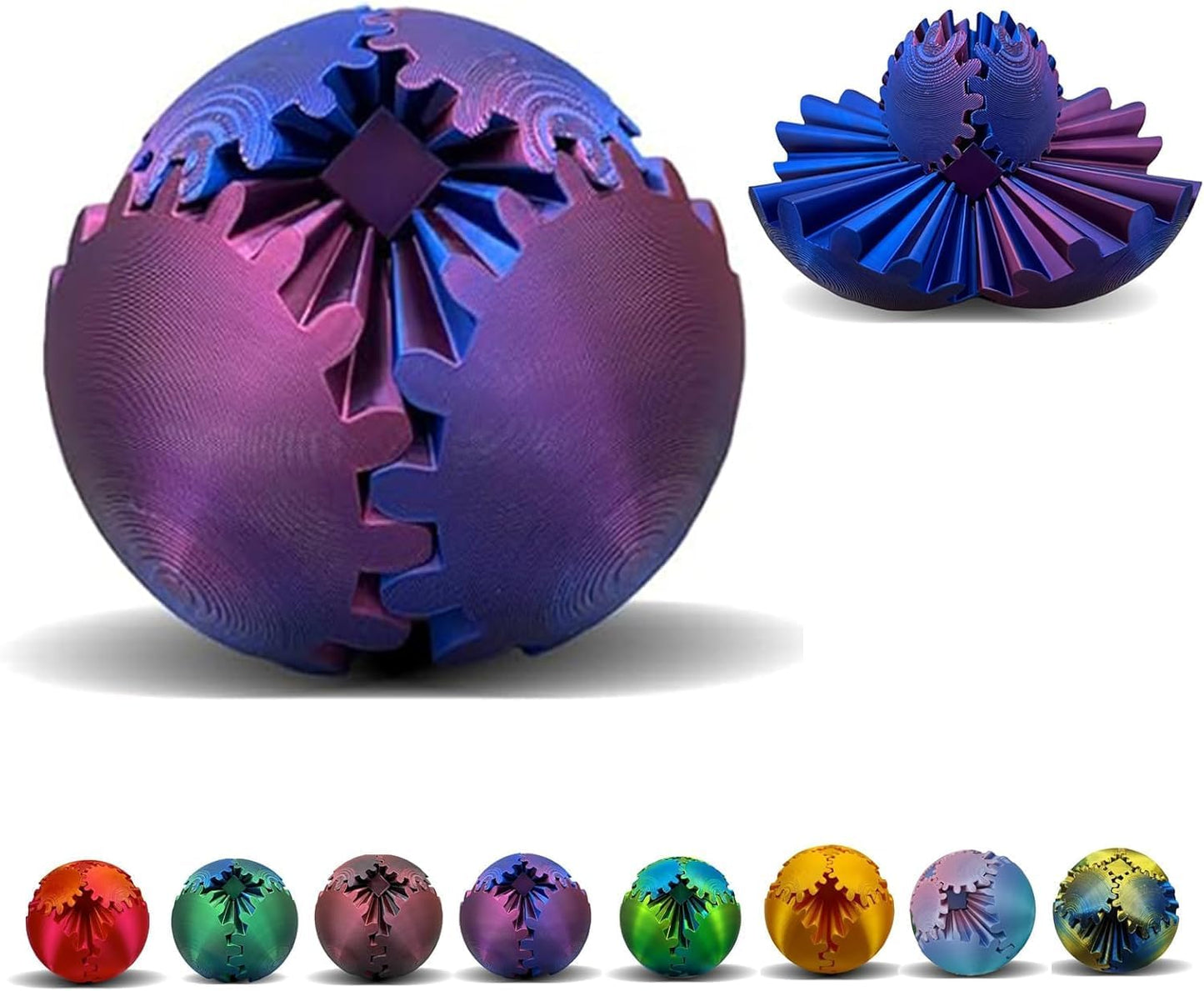 2024 New Gear Ball- 3D Printed Gear Ball Spin Ball or Cube Fidget Toy Desk Toy - Ideal for Sensory Needs and Autism Activity Gear Ball for Adults & Kids (Purple)