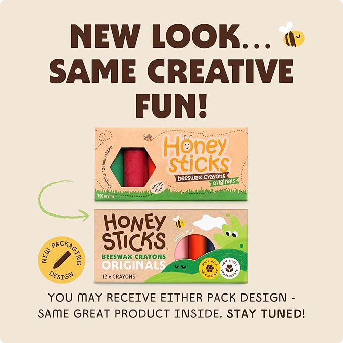 Honeysticks 100% Pure Beeswax Crayons (12 Pack) - Non Toxic Crayons for Toddlers 1-3, Safe for Baby from 1 Year Old Plus, Handmade with Natural Beeswax and Food-Grade Colors, Eco Friendly