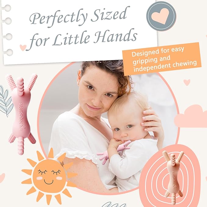 3D Baby Teether, BPA-Free Multi-Texture Silicone Teething Stick Toy,360-Degree Textured Design, Easy-Grip Design for Infants and Toddlers (Pink, 3D)