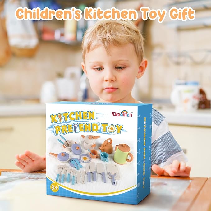 Dreamon Kids Play Kitchen Accessories, Pretend Play Cooking Toys Set, Cookware Pots and Pans Utensils Playset for Toddlers, Kids Kitchen Cooking Play Set Gifts for Boys Girls 3 4 5 6 Years Old