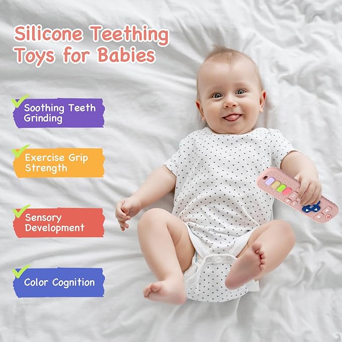 Hooku Silicone Teethers for Babies 0-6 Months, Teething Toys for Babies 6-12 Months, Baby Remote Control Toy, Infant Toys 0-3 Months, Sensory Chew Toys, Toddler Newborn Baby Girl Boy Gifts