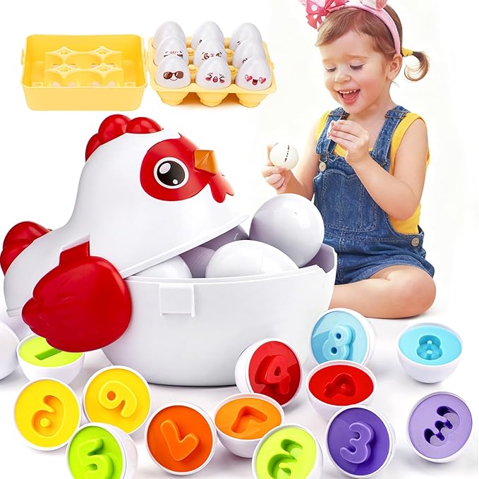 Easter Egg Matching Game - 24-Piece Educational Toddler Toys for Color & Shape Recognition | Easter Basket Stuffers for Kids