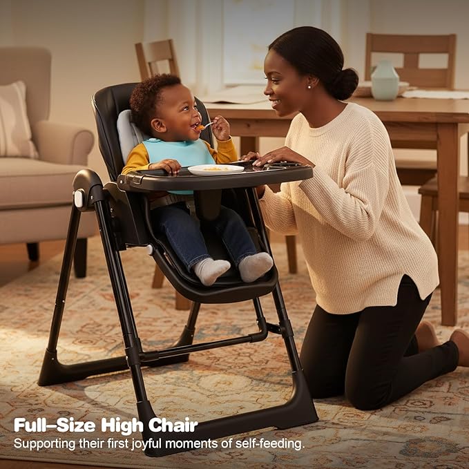 High Chairs for Babies and Toddlers Foldable High Chair Adjustable with Reclining Seat & Leg Rest, 3-in-1 Convertible Baby Swings with Tool-Free Assembly (Black)