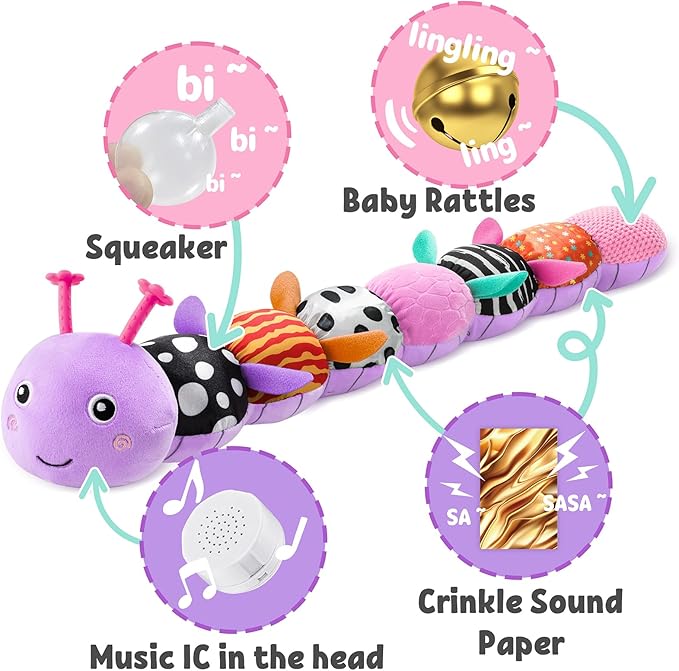 LIGHTDESIRE Baby Toys 6-12 Months Musical Caterpillar,Infant Toys Stuffed Animals with Ruler Design,Pull String,Crinkle&Rattles,Teething Toys Tummy Time Newborn Boy Girl Gifts 0-12 Months(Purple)