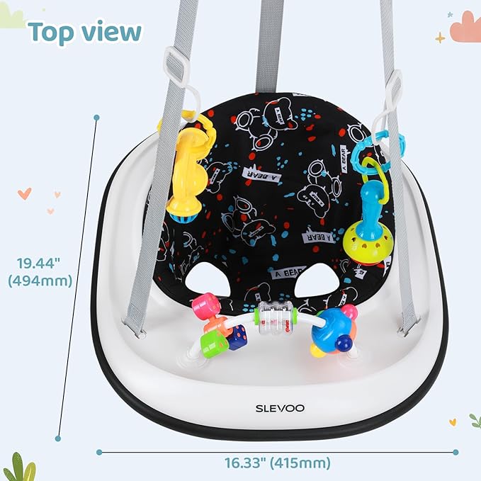 Slevoo Baby Jumper, Baby Door Jumper with Bumper, Play Tray and Two Jingle Rattles, Quiet Bear