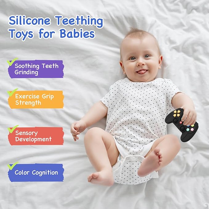 Hooku Silicone Teethers for Babies 0-6 Months, Teething Toys for Babies 6-12 Months, Baby Remote Control Toy, Infant Toys 0-3 Months, Sensory Chew Toys, Toddler Newborn Baby Girl Boy Gifts