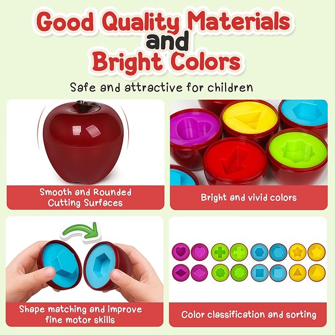 Apple Toys,Montessori Geometric Shape Sorter Toys for Toddlers 12 Month,Early Educational Learning Color Sorting & Matching Games,Fine Motor Activities for Preschool Classroom & Gifts