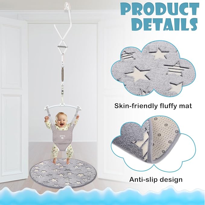 Baby Jumper, Baby Jumper Doorway with Adjustable Strap, Protable Baby Jumpers and Bouncers, Easy to Assemble, Baby Bouncer Jumper with Soft Rug