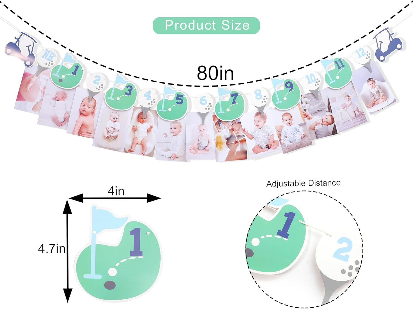 Hole In One First Birthday - Golf 1st Birthday Decorations,Golf 12 Month Photo Banner,Golf 1st Year Photo Banner One High Chair Banner