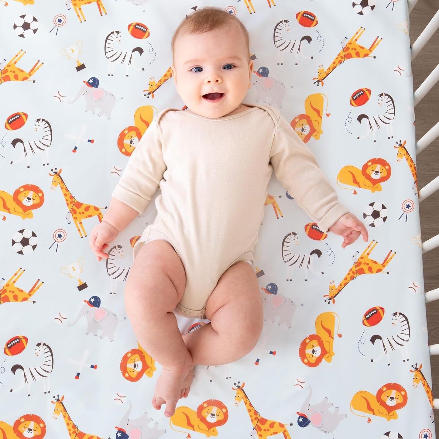 4 Piece Crib Bedding Set for Boys Girls, Infant Toddler Nursery Baby Bedding Sets Includes Cartoon Quilt, Fitted Crib Sheet, Crib Skirt and Plush Football Toy (MVP)