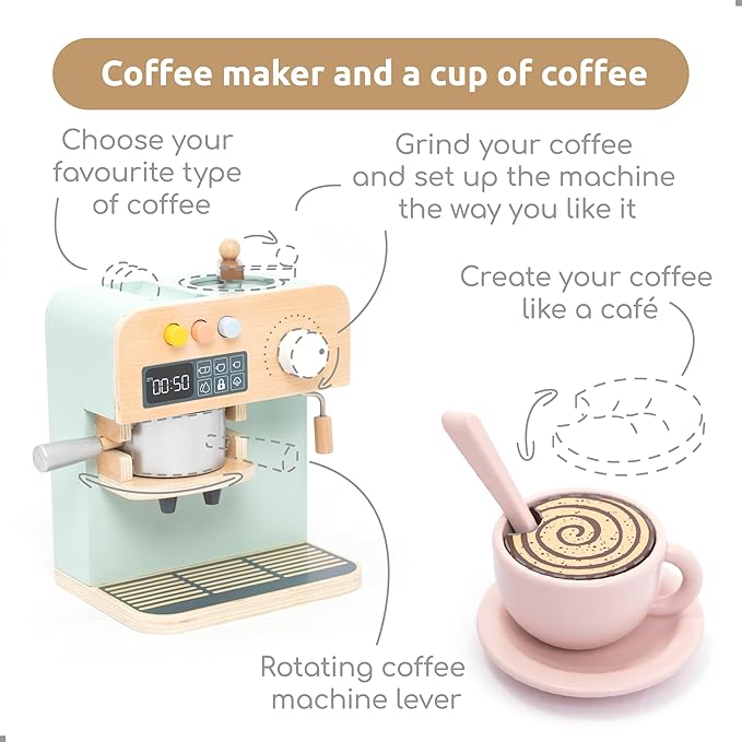 UMU® Wooden Toy Coffee Maker for Kids – Pretend Play Kitchen Accessory for Toddlers – Role Play Espresso Machine Set – Montessori Toy for Ages 3 4 5 6