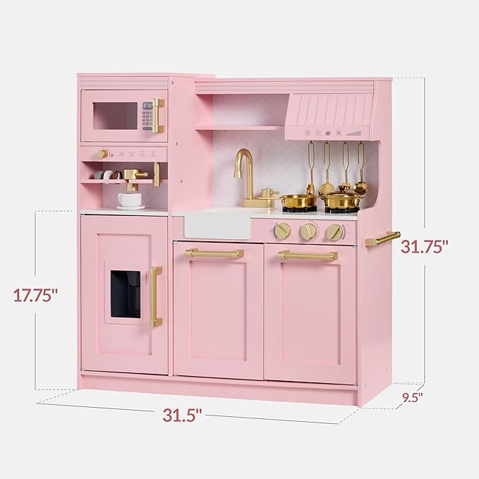 Best Choice Products Pretend Play Kitchen for Kids, Interactive Wooden Toddler Playset with Espresso Machine, Toy Storage, 17 Accessories - Pink