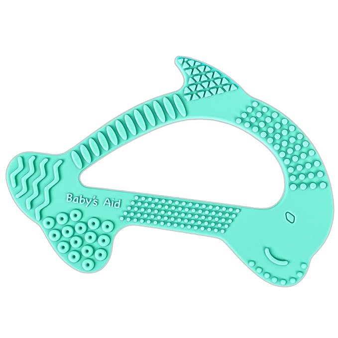 Silicone Baby Teether - Dolphin | 8 Teething Relief Textures, 100% Food-Grade, Easy to Hold & BPA Free Silicone Teethers for Babies, Baby Teething Toys, Soft Chew Toy for Babies Ages 3M+ - Baby’s Aid