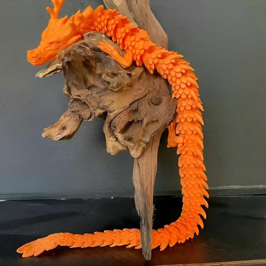 3D Printed Dragon Fidget Toy, 18in Surprise Mystery Dragon, Crystal Dragon Fidget Toy, Articulated Pye Dragon Fish/Display Cabinet/Home/Office Desktop Decor (Orange)