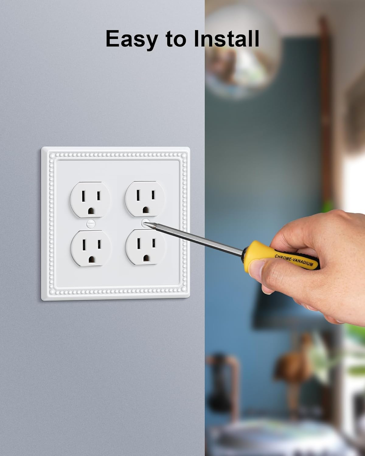 2-Pack Double Duplex Outlet Cover, Metal Switch Plates and Outlet Covers, Pure White Pearls Decorative Wall Plates for Electrical Outlets, 2 Gang Receptacle Cover, Corrosion Resistant