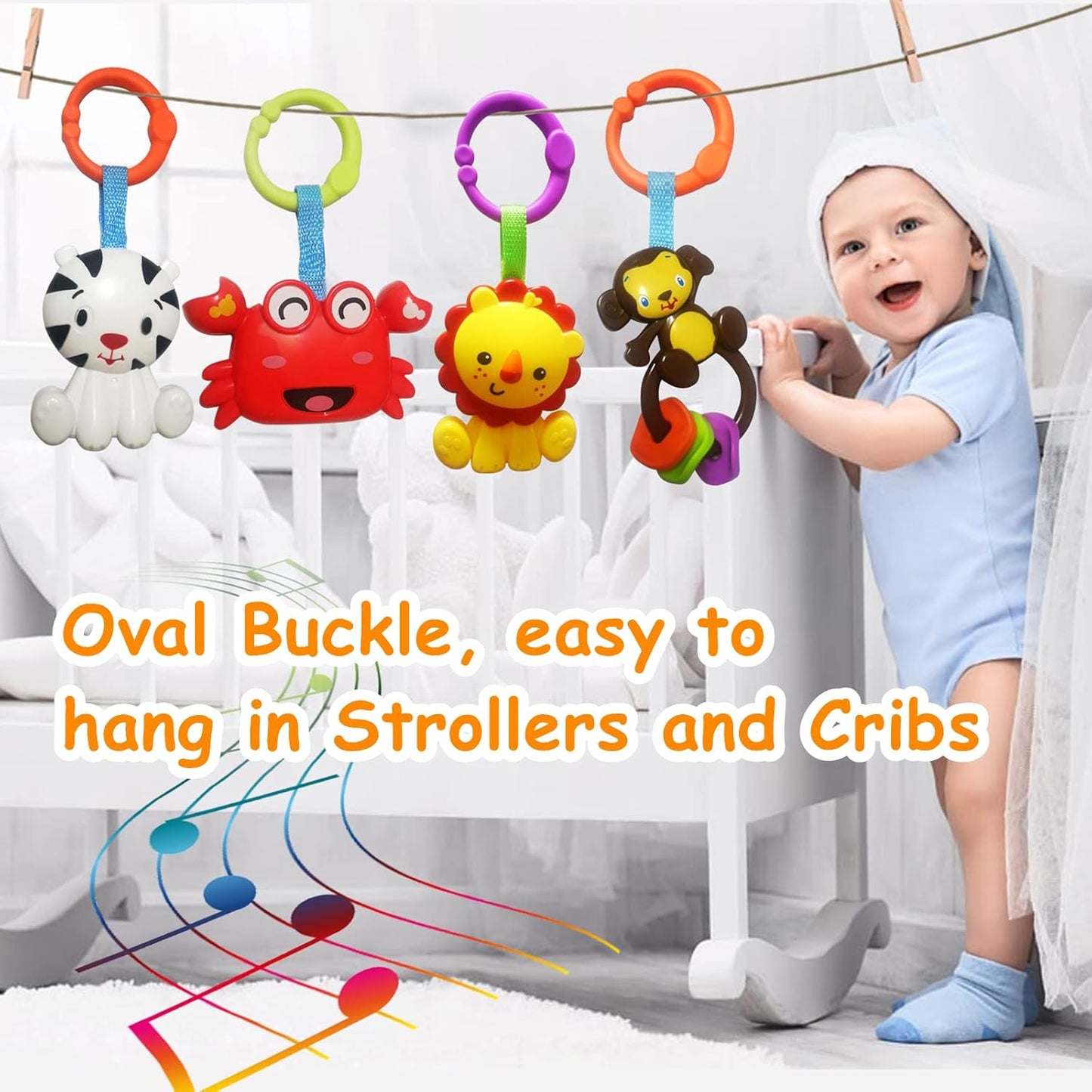 Baby Toys, Cartoon Animal Hanging Rattle Toys, Handbells Baby Rattles, Baby Bed Crib Car Seat Travel Stroller Toys for Infant, Best Birthday Gift for Newborn, 4 Pack