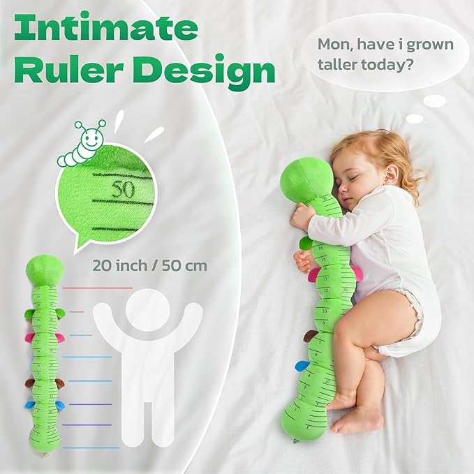HEMRLY Baby Gifts Toys, Sensory Toy 0-6 Months, Musical Stuffed Caterpillar Plush with Soft Teether, Rattle for Tummy Time, Infant Car Seat Toy for 0-3-6-12 Month Boys Girls Gifts - Spotted Green
