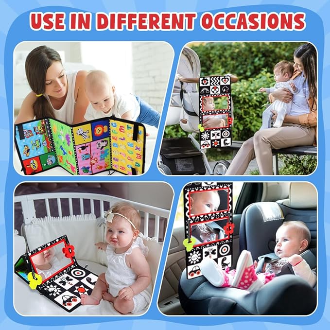 Tummy Time Mirror, Double-Sided Baby Mirror Black and White High Contrast Baby Toys for Babies Newborn Infant, Crawling Toys Boys Girls Sensory Toys Activity mat