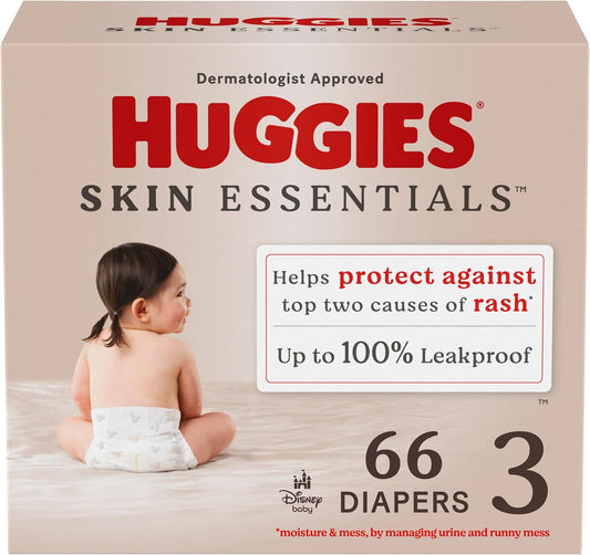 Huggies Size 3 Diapers, Skin Essentials Baby Diapers, Size 3 (16-28 lbs), 66 Count