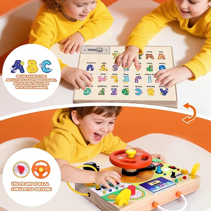 Hoarosall Busy Board,Montessori Toys for 1-3 Year Old Boys & Girls,Travel Activities for Toddlers,Sensory Toy for Kids with Autism,Perfect Christmas Birthday Gift Idea (Busy Board v6)