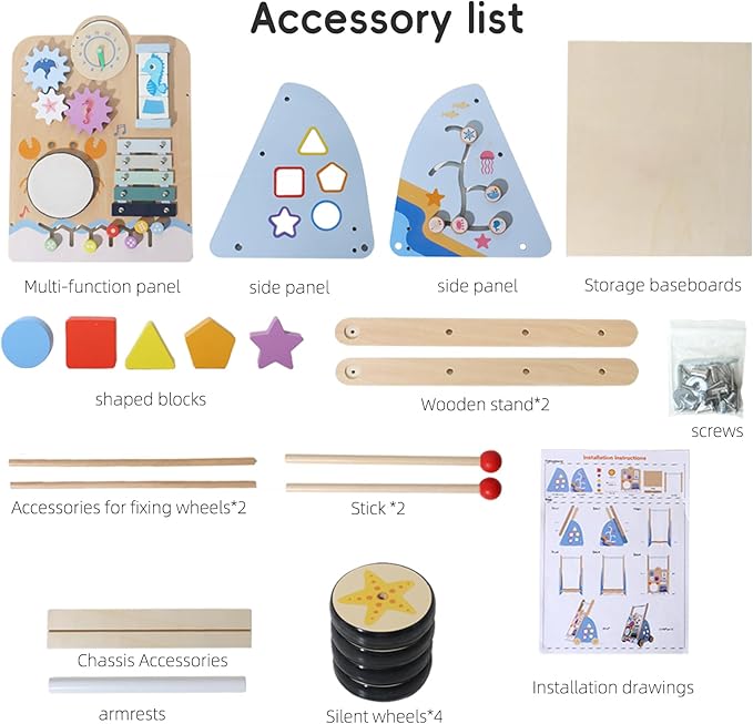 Multifunctional Baby Activity Walker Toy - 8-in-1 Learning Push Cart with Shape Sorter, Music Panel & Storage, Develops Motor Skills for Toddlers 3 Years