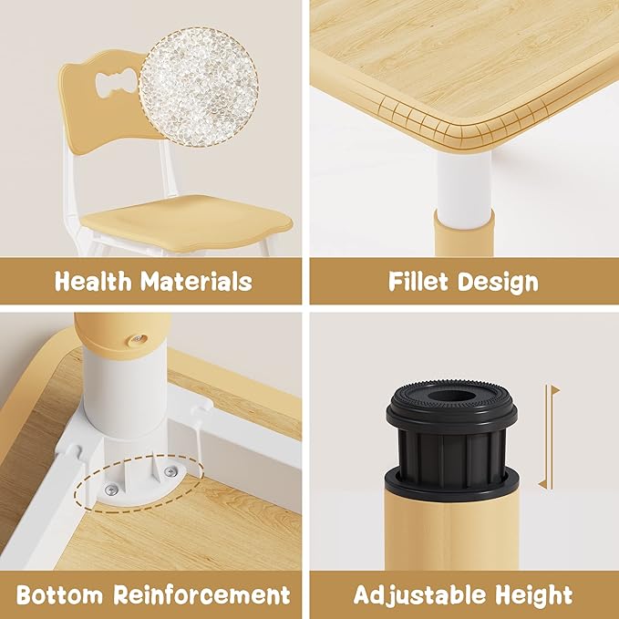 Brelley Kids Table and 2 Chairs Set, Height Adjustable Toddler Desk and Chair Set, Graffiti Desktop, Classroom/Daycare/Home, Children Multi-Activity Table for Ages 2-8