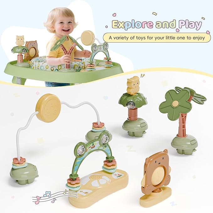 TOLEAD Baby Activity Center, Infant Jumper Activity Center with 5 Toys, Lights & Music, Adjustable Heights, 3-Stage Activity Center & Play Table, Interactive Play Center for Baby Ages 6m+ (Green)
