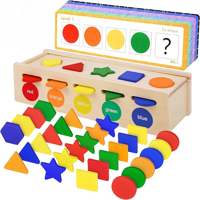 Shape Sorter Wooden Color & Shape Sorting Toys for Toddlers 3-5, Matching Box Shape Sorters Montessori Toys Learning Educational Toys for 3 4 5 Year Old Boy Girl Classroom Birthday Easter Gifts