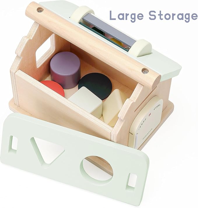 Wooden Montessori Toys for Babies 12 Months, Wooden Baby Drop Toys, 5 in 1 Object Permanence Box, Shape Sorting and Stacking Learning Toy, Gift for Toddlers Boys Girls 1 Years