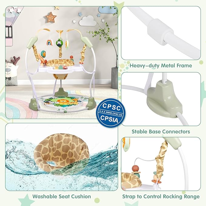 Baby Activity Center, 3-in-1 Baby Jumper, Infant Activity Center with 360° Rotating Seat, Music, Lights, 3 Adjustable Heights, Infant Activity Jumper for 6+ Months JP2403