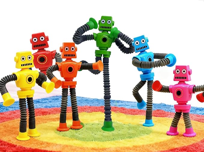 12PCS Robot Suction Cup Toys Pop Tubes，Stress Relief Fun Robot-Shaped Suction Cup Toys for Ages 3+，Autism Sensory Products,Sensory for Kids with Autism，Christmas Easter