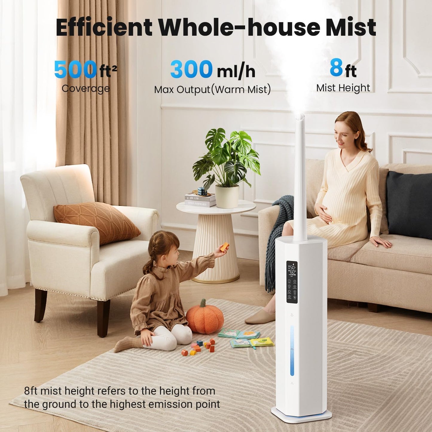 Humidifiers for Bedroom - GloryAir 2.38Gal/9L Top Fill Cool Mist Humidifier for Large Room 500ft² 120H Last with Auto Mode 7-Color Light Humidistat Aroma Box Quiet Humidifiers for Plants Baby & Adults