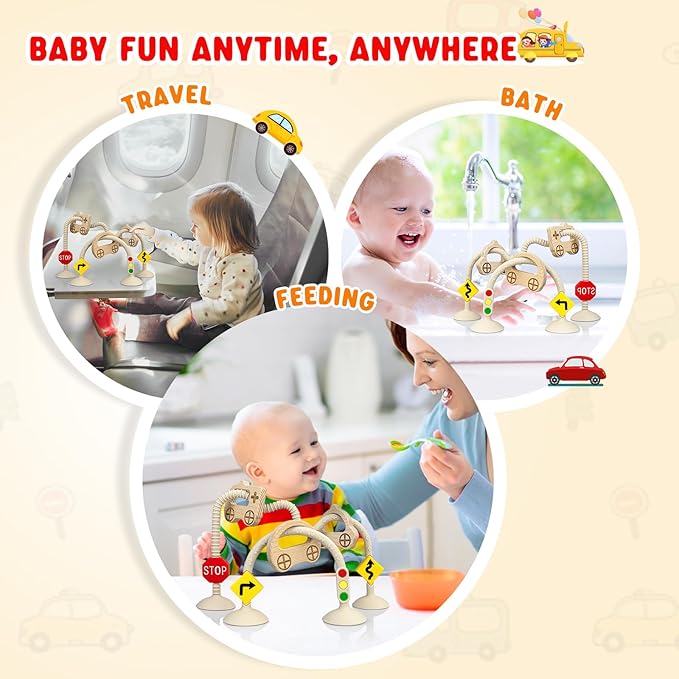 High Chair Suction Toys for Babies 6-12 Months, Suction Cup Toy for Toddlers 1-3, Baby Sensory Montessori Chew Toy for Babies 0-6 Month, Silicone Baby Teething Toys for 12-18 Months