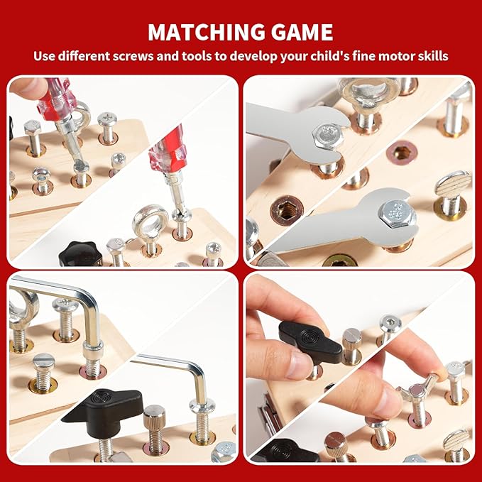 Montessori Busy Board Toddler Toys for Ages 3+ - Wooden Sensory Latches Board with Lock & Key & Kid Tool Screwdriver Set, Preschool Educational Toy - Fine Motor Skills - STEM Learning Toys