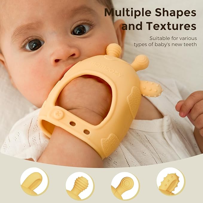 Momcozy Baby Teether Toys | Baby Teething Toys | Baby Teething Relief | Food Grade Silicone Teether Baby Toys | Baby Teether 0-6 Months | Teething Toy 6-12 Months | Baby Essential | Yellow