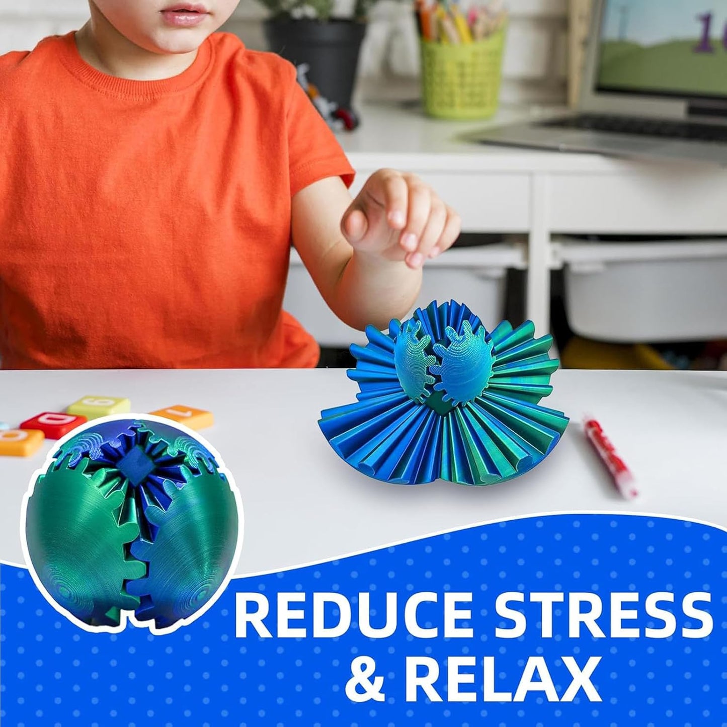 2 Packs DIY Gear Ball, 3D Printed Gear Ball, Gear Ball Spin Ball or Cube Fidget Toy, Gear Sphere Desk Toy, Perfect for Stress and Anxiety Relaxing Fidget Toy Kids Adult Christmas Birthday Gift (P&G)