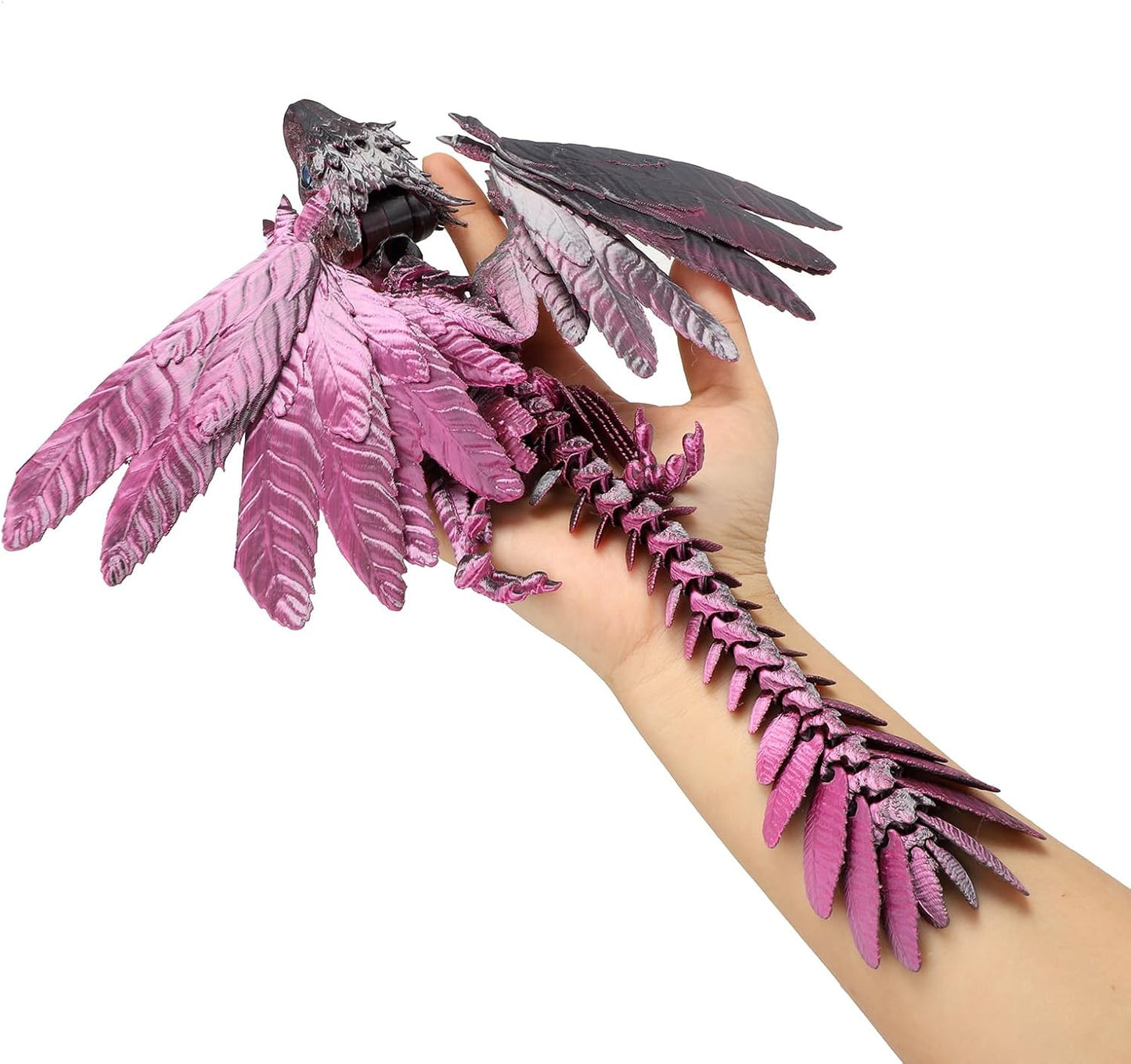 3D Printed Feathered Wyvern Dragon, 3D Printed Dragon with Wings,Adjustable Wings and Simulated Glasses Articulated Dragon Crab Toy, Desktop Pet Toy, Home Office Decor (Purple-2)