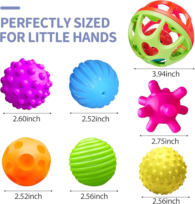 Montessori Toys - Sensory Balls for Toddlers, Multiple Textures Colorful Toddler Sensory Toys for Babies 1-3 Hand Catching Baby Balls, Baby Rattle 3-6 Months Old Baby Toys for 6-12 Months