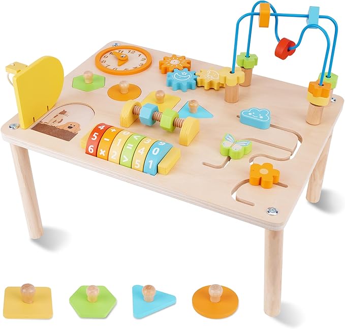 ATOYUS Activity Table for 1 2 Year Old, Wooden Montessori Toys Activity Center for Toddlers 1-3 Boys Girls, 8 in 1 Kids Sensory Game Play Table, 1st 2nd Christmas Birthday Gifts for 12 Months+ Baby