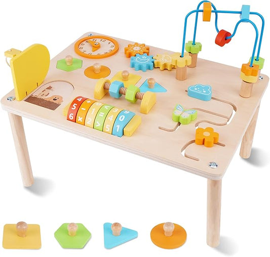 ATOYUS Activity Table for 1 2 Year Old, Wooden Montessori Toys Activity Center for Toddlers 1-3 Boys Girls, 8 in 1 Kids Sensory Game Play Table, 1st 2nd Christmas Birthday Gifts for 12 Months+ Baby
