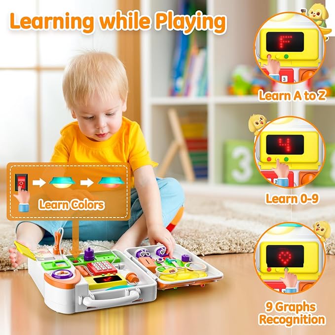 Montessori Busy Board for 1 Year Old Boy Girl, Musical Baby Toys 12-18 Months, Bilingual Learning Educational Toddlers Toys for 1-2 Year Old Birthday Gifts