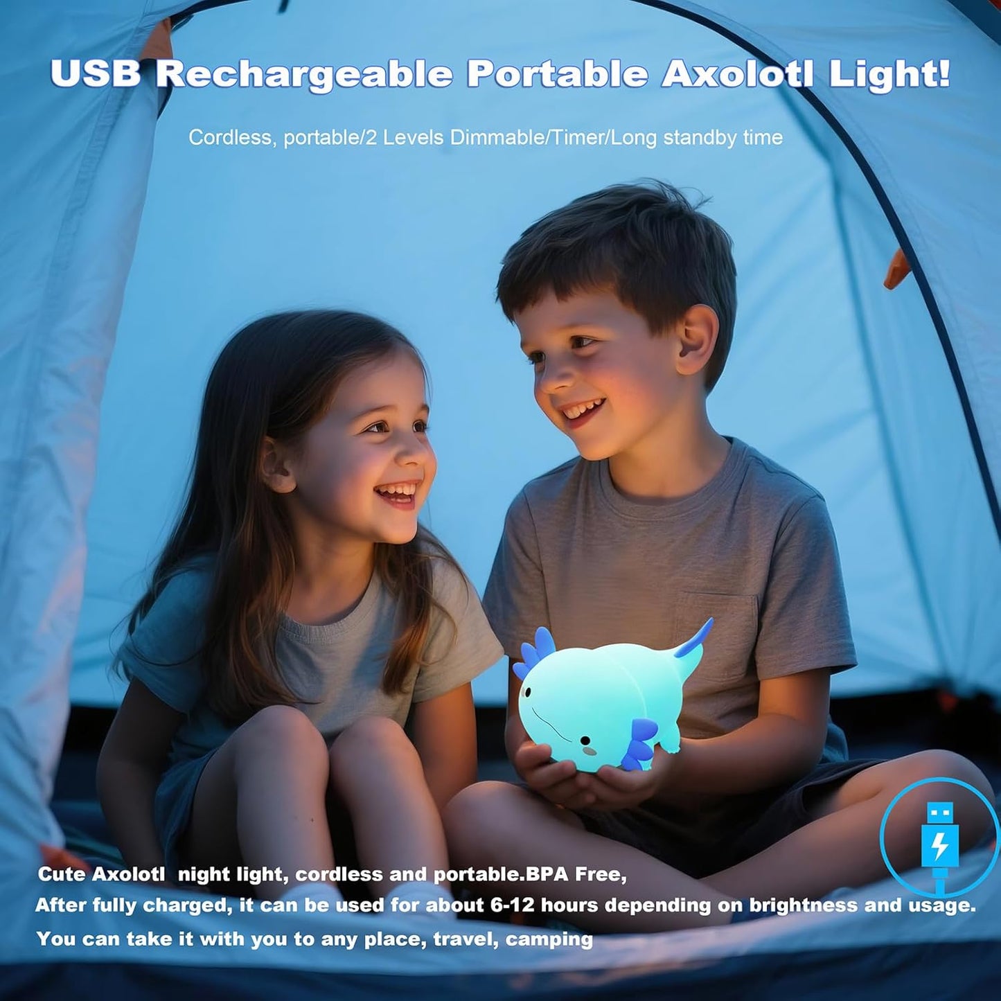 HAPPYBAG Axolotl Night Light,Cute Axolotl lamp Gifts for Kids,Dimmable Silicone Animal Nursery Night Light,Kawaii Rechargeable Bedside Touch Lamp,Baby Room Decor Axolotl Light