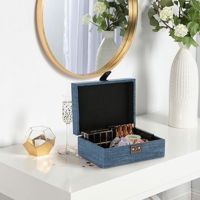 Hipiwe Treasure Chest Box - Wooden Decorative Trinket Jewelry Box with Clasp Memento Case Box Rectangular Keepsake Jewelry Organizer Box Gift for Women Men Home Decor,Medium