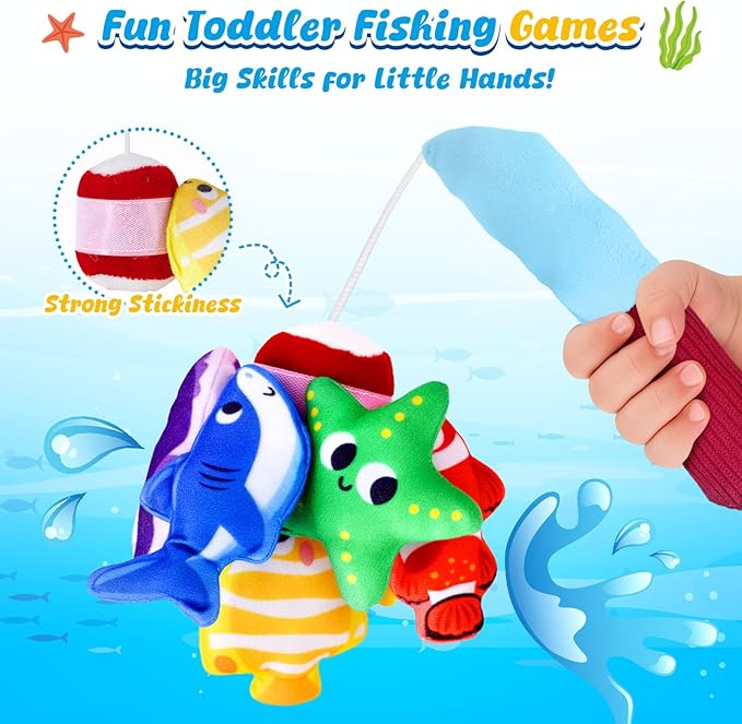 LovesTown Montessori Toys for Toddlers, Preschool Learning Toys Cloth Fishing Games with Stacking Cups Color Sorting Game for Kids Boys Girls Christmas Party Favors Gifts