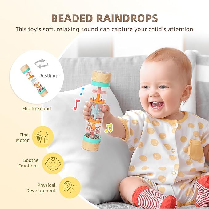 TOOKYLAND Montessori Toys for Babies 0-6 Months, 6 in 1 Learning Educational Set Newborn Toys Including Sensory Ball, Rain Stick, Baby Roller, Spinning Drum, Black and White Cards, Tissue Box